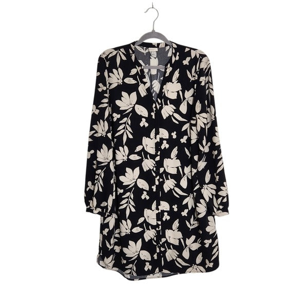 A New Day Black and Cream Floral Print Shirt Dress Size Large