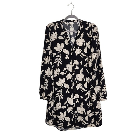 A New Day Black and Cream Floral Print Shirt Dress Size Large