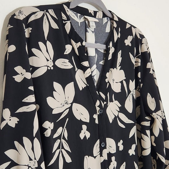 A New Day Black and Cream Floral Print Shirt Dress Size Large