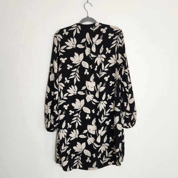 A New Day Black and Cream Floral Print Shirt Dress Size Large