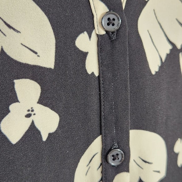 A New Day Black and Cream Floral Print Shirt Dress Size Large