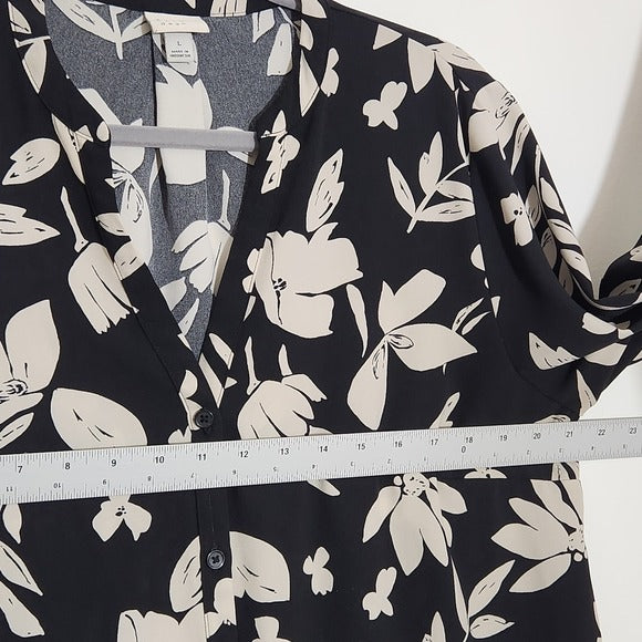 A New Day Black and Cream Floral Print Shirt Dress Size Large
