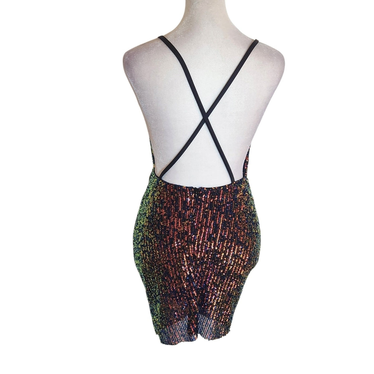 Monaco Multicolor Sequin Mini Cocktail Party Dress Strappy Back Size Medium