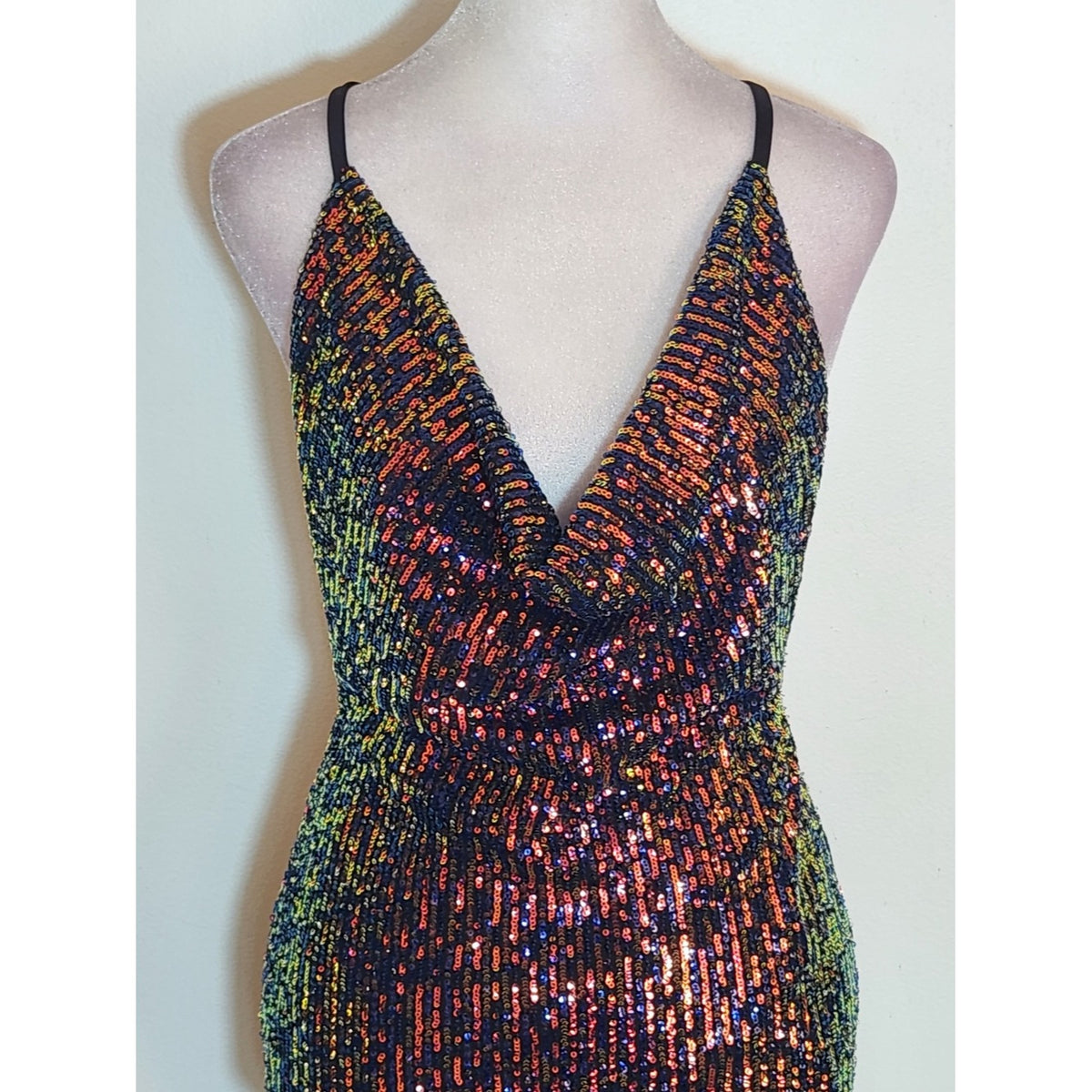 Monaco Multicolor Sequin Mini Cocktail Party Dress Strappy Back Size Medium