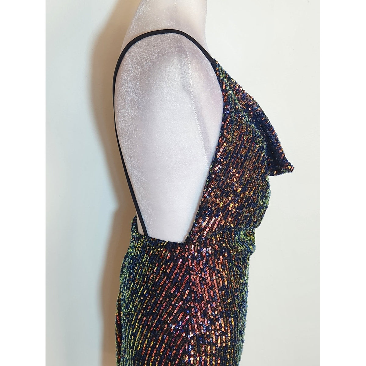 Monaco Multicolor Sequin Mini Cocktail Party Dress Strappy Back Size Medium