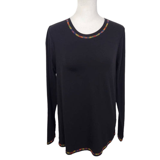 Laurie Felt Black Long Sleeve Tee with Rainbow Stitching Size XXS