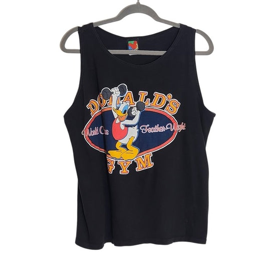 Mickey Unlimited Black Vintage Donald Duck Gym Graphic Tank Top Size Large