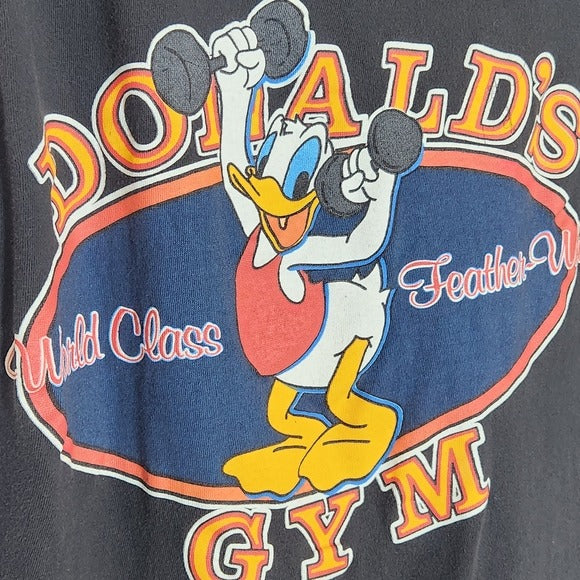 Mickey Unlimited Black Vintage Donald Duck Gym Graphic Tank Top Size Large