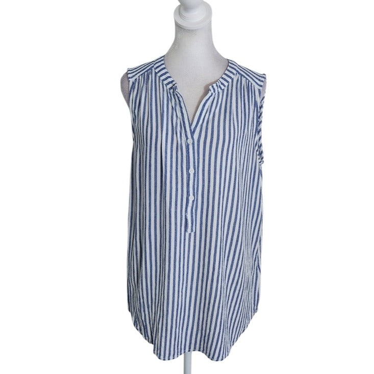 BeachLunchLounge Blue and White Striped Sleeveless Blouse Size Medium