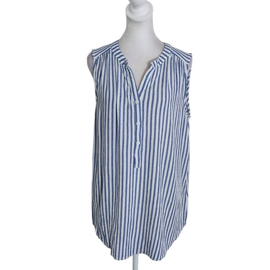 BeachLunchLounge Blue and White Striped Sleeveless Blouse Size Medium