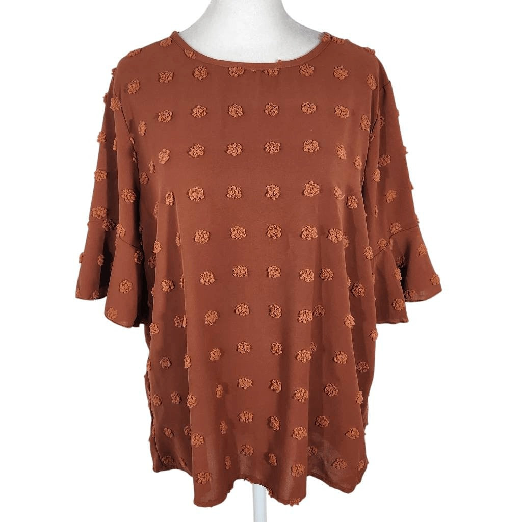 Orange Swiss Dot Blouse Size XL SHEIN Orange Preppy Bell Sleeve Top