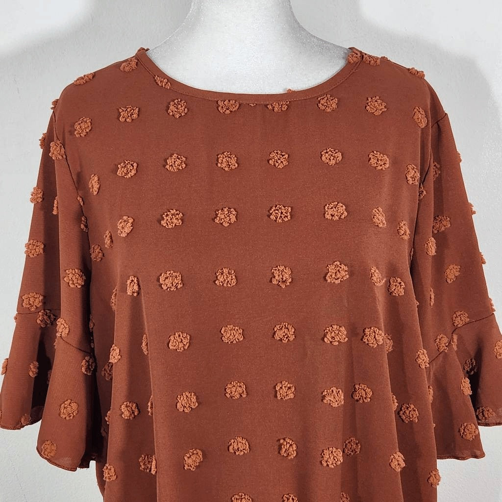 Orange Swiss Dot Blouse Size XL SHEIN Orange Preppy Bell Sleeve Top