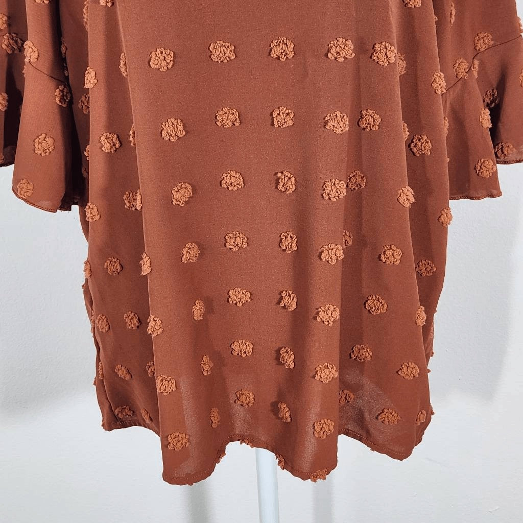Orange Swiss Dot Blouse Size XL SHEIN Orange Preppy Bell Sleeve Top