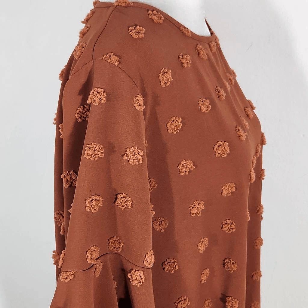 Orange Swiss Dot Blouse Size XL SHEIN Orange Preppy Bell Sleeve Top