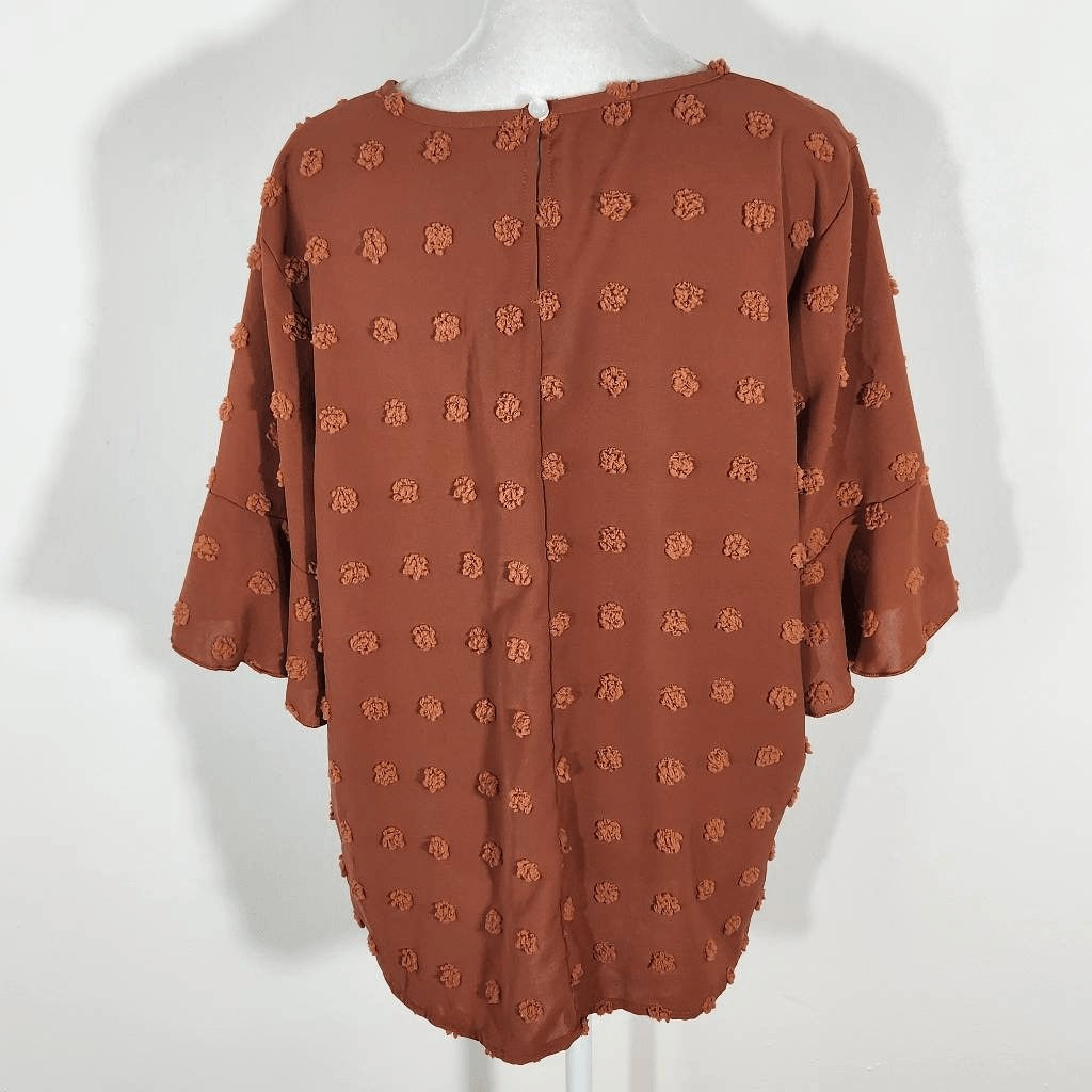 Orange Swiss Dot Blouse Size XL SHEIN Orange Preppy Bell Sleeve Top