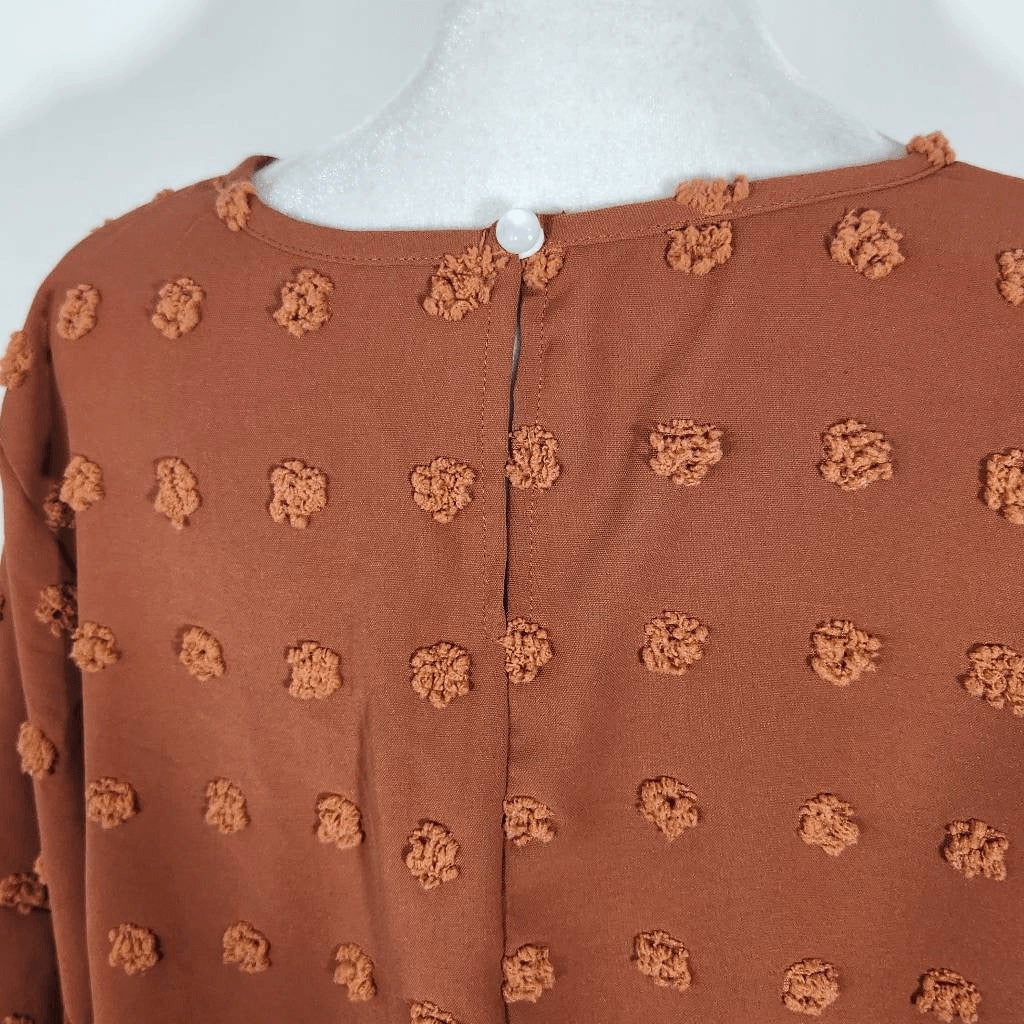 Orange Swiss Dot Blouse Size XL SHEIN Orange Preppy Bell Sleeve Top