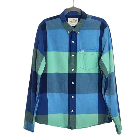 Hollister Green and Blue Plaid Button Down Shirt Size XL