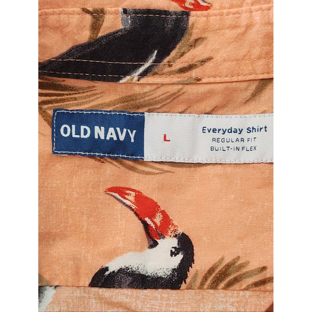 Old Navy Coral Toucan Print Short Sleeve Button Down Shirt Size Large