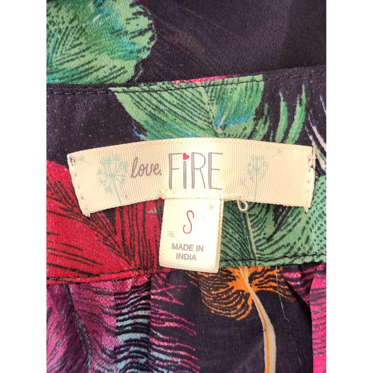 Love Fire Navy Multicolor Feather Print Poncho Blouse Boho Size Small