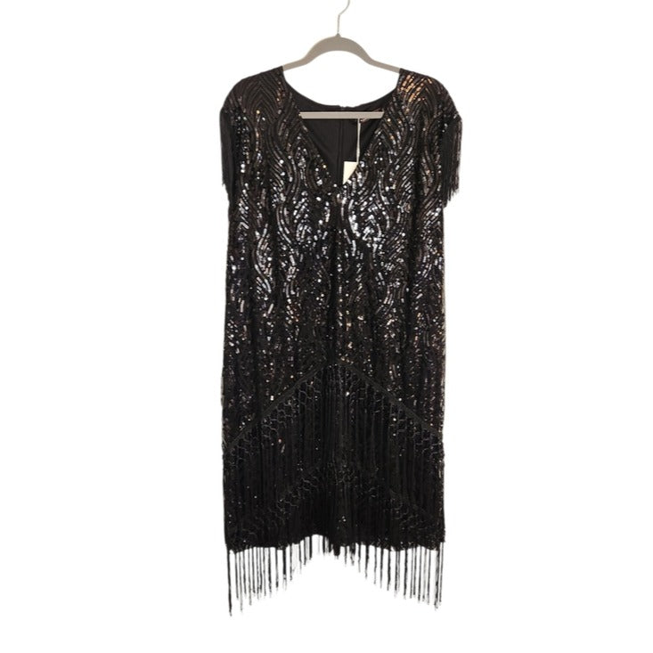 Babeyond 20s Retro Black Sequin Fringe Cocktail Dress Size 5XL NWT