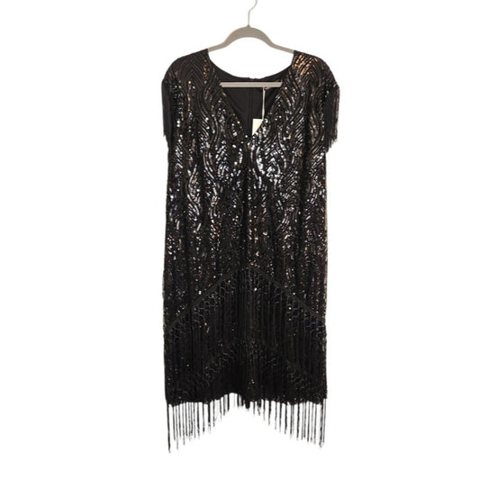 Babeyond 20s Retro Black Sequin Fringe Cocktail Dress Size 5XL NWT