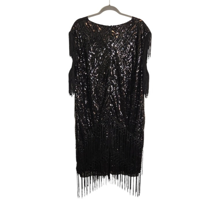 Babeyond 20s Retro Black Sequin Fringe Cocktail Dress Size 5XL NWT
