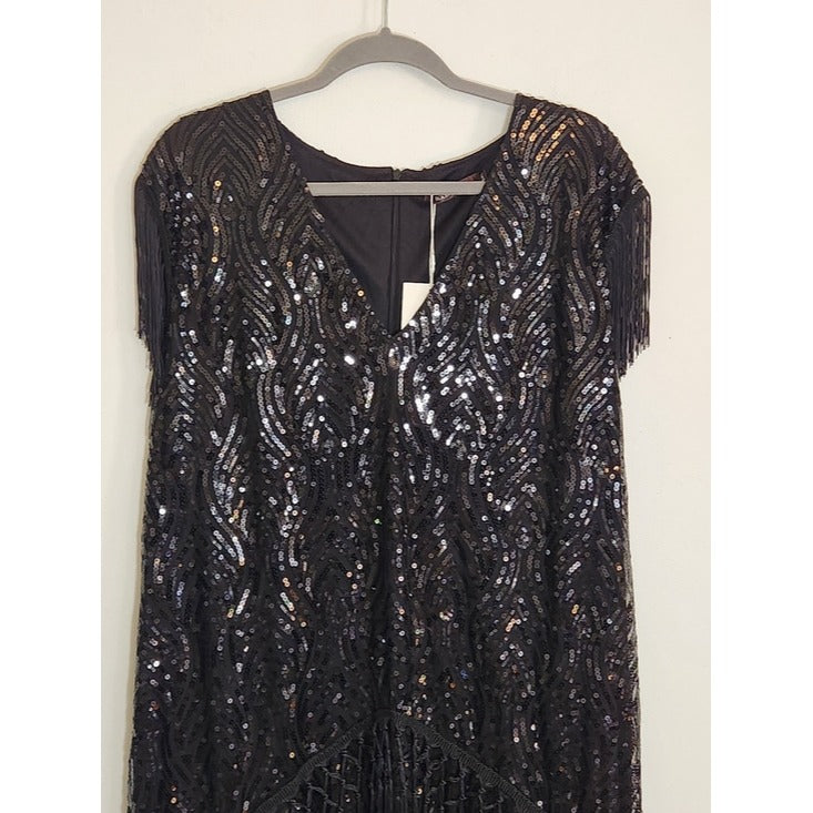 Babeyond 20s Retro Black Sequin Fringe Cocktail Dress Size 5XL NWT