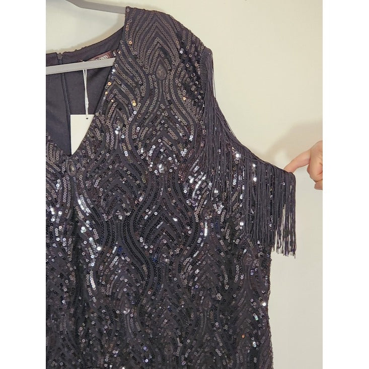 Babeyond 20s Retro Black Sequin Fringe Cocktail Dress Size 5XL NWT