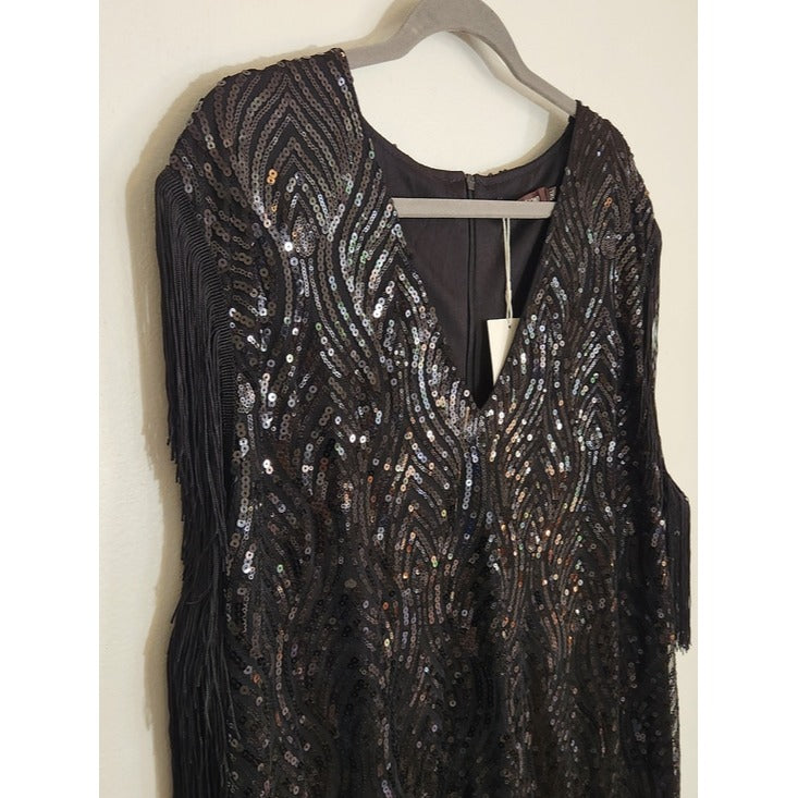 Babeyond 20s Retro Black Sequin Fringe Cocktail Dress Size 5XL NWT