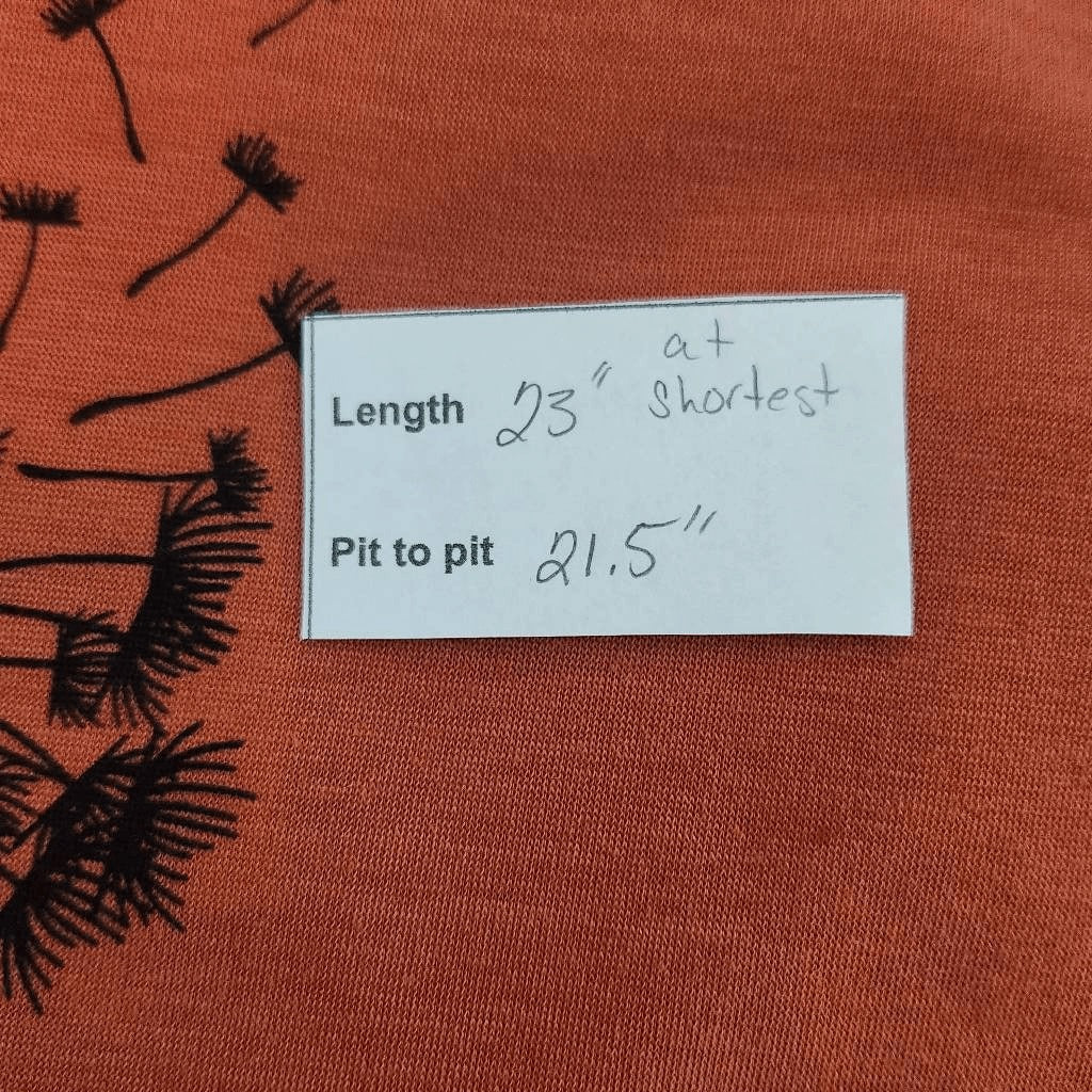 Noracora Orange Long Sleeve Tee with Dandelion Graphic Size Medium NWT