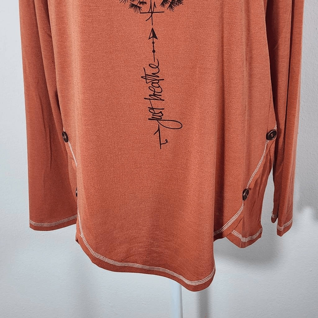 Noracora Orange Long Sleeve Tee with Dandelion Graphic Size Medium NWT