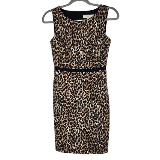 Loft Sleeveless Leopard Print Mini Sheath Dress Size 0 Leopard Print Dress