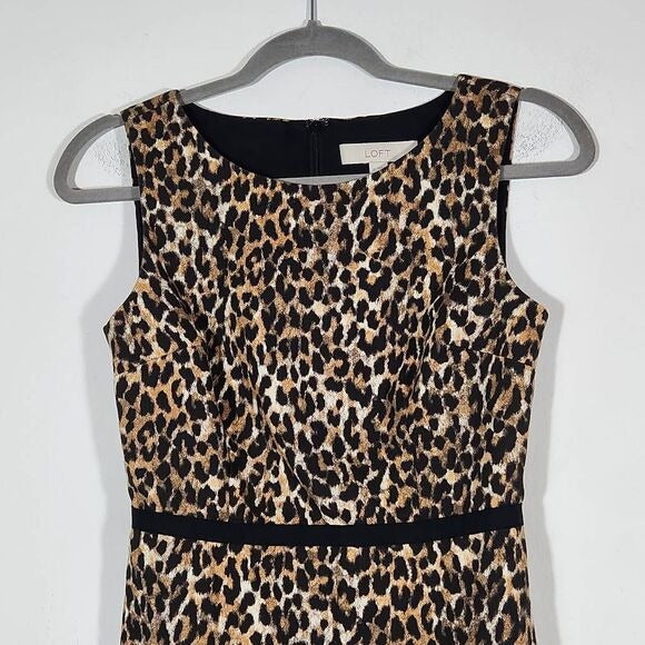 Loft Sleeveless Leopard Print Mini Sheath Dress Size 0 Leopard Print Dress