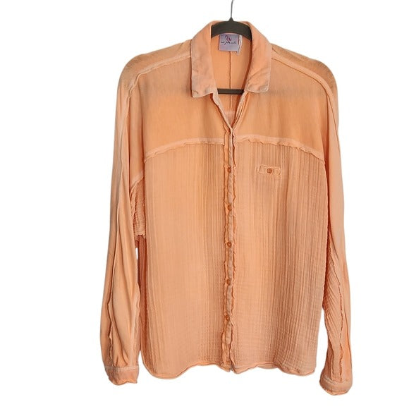 Out From Under Orange Raw Edge Distressed Button Down Shirt Size Small
