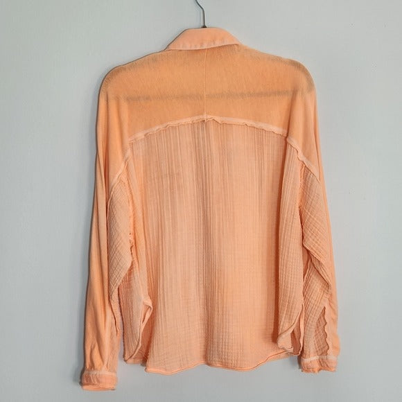 Out From Under Orange Raw Edge Distressed Button Down Shirt Size Small