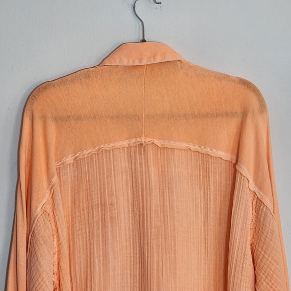 Out From Under Orange Raw Edge Distressed Button Down Shirt Size Small