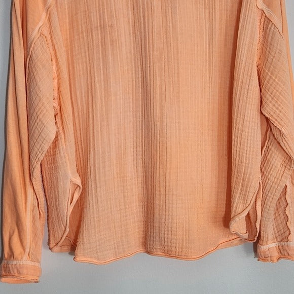 Out From Under Orange Raw Edge Distressed Button Down Shirt Size Small