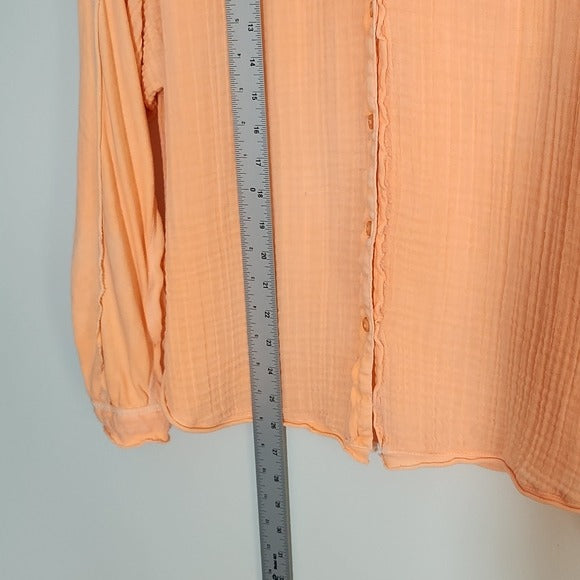 Out From Under Orange Raw Edge Distressed Button Down Shirt Size Small