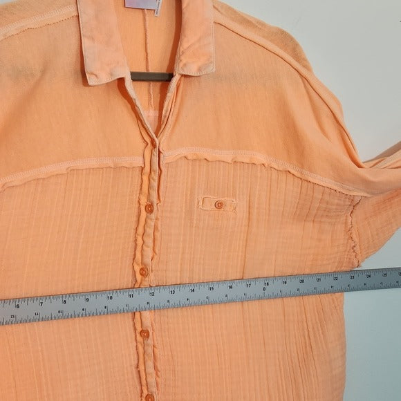 Out From Under Orange Raw Edge Distressed Button Down Shirt Size Small
