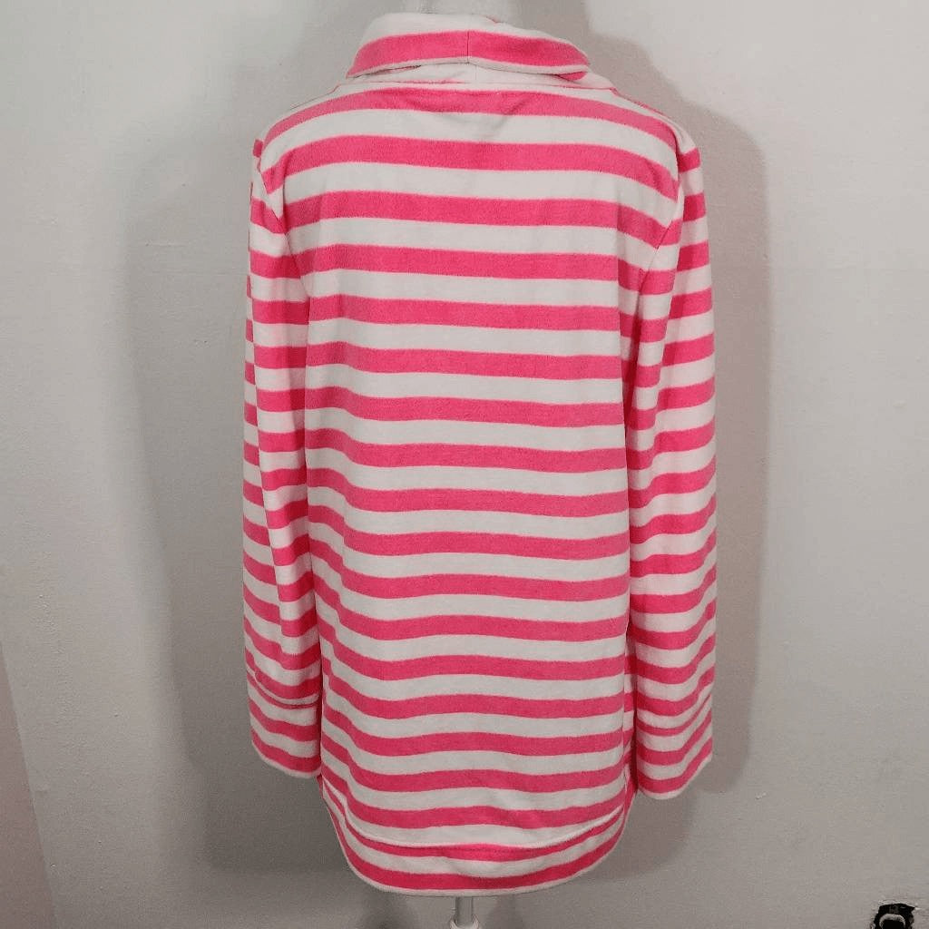 Telluride Pink and White Stripe Fleece Pullover Size Medium Comfy Pink Fleece