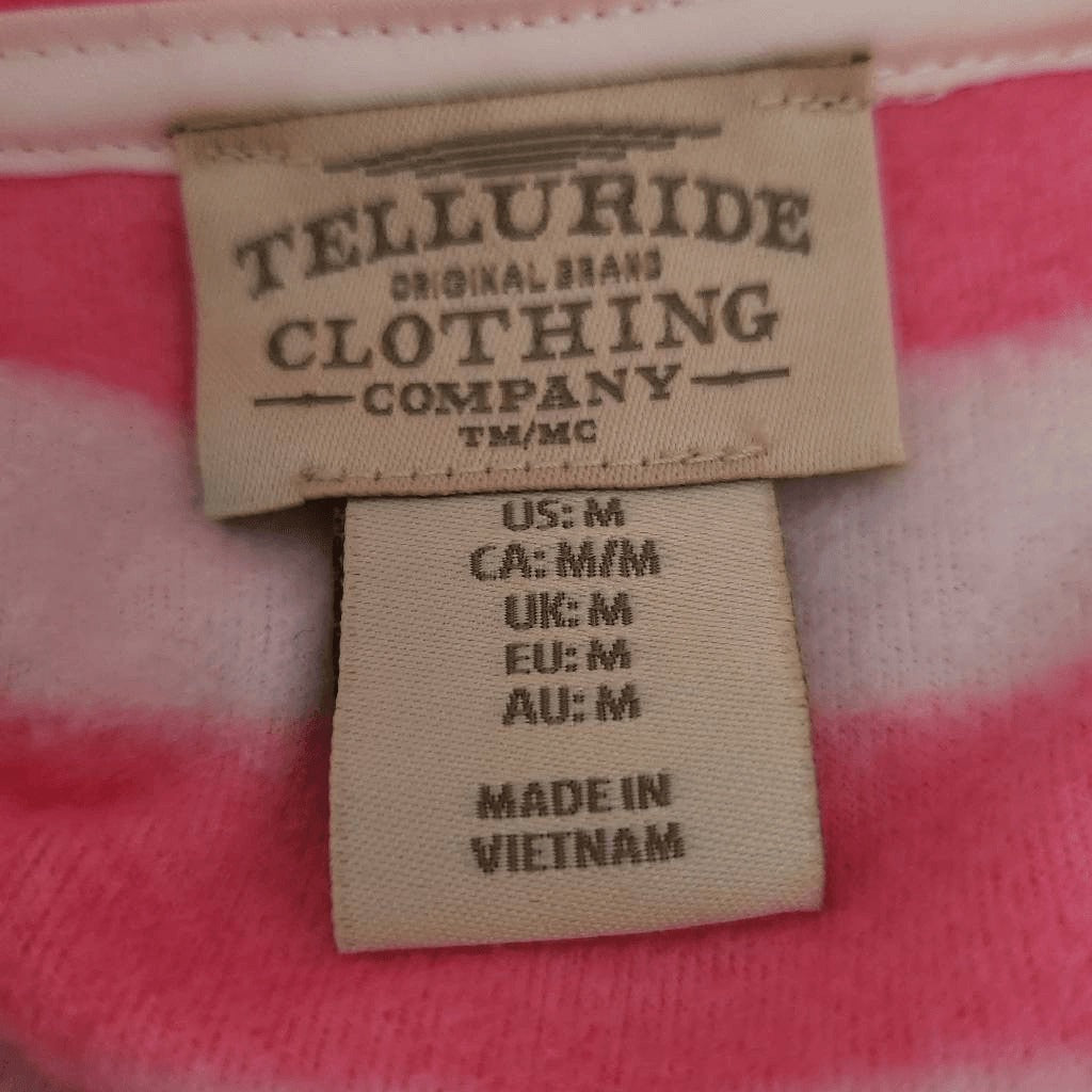Telluride Pink and White Stripe Fleece Pullover Size Medium Comfy Pink Fleece