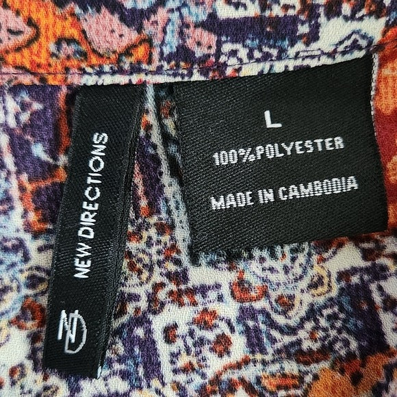 New Directions Multicolor Paisley Boho Blouse with Ruffle Accent Size Large