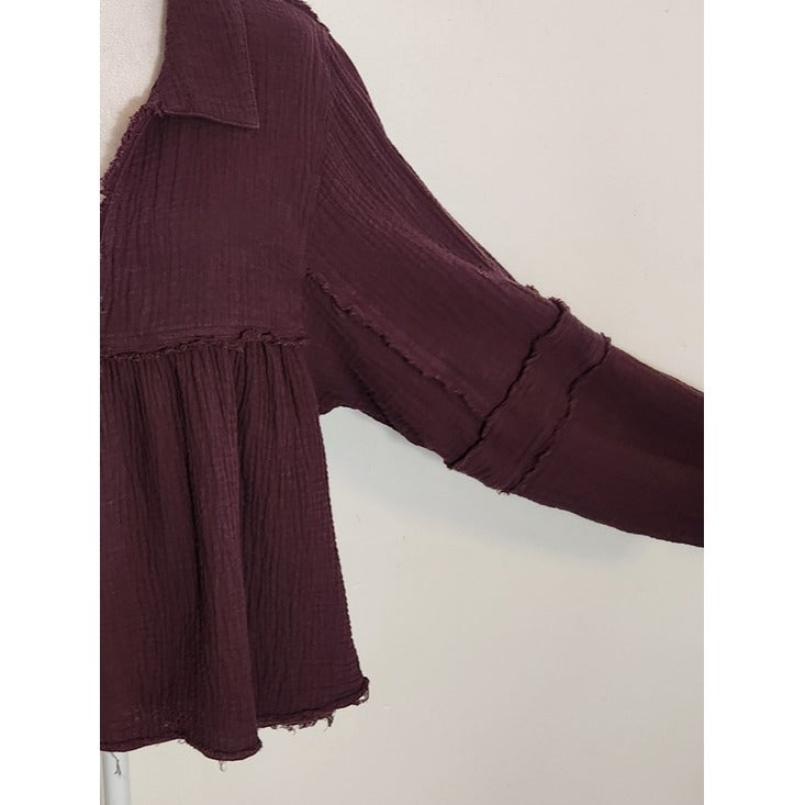 Bohme Eggplant Purple Cotton Gauze Babydoll Top Size XL