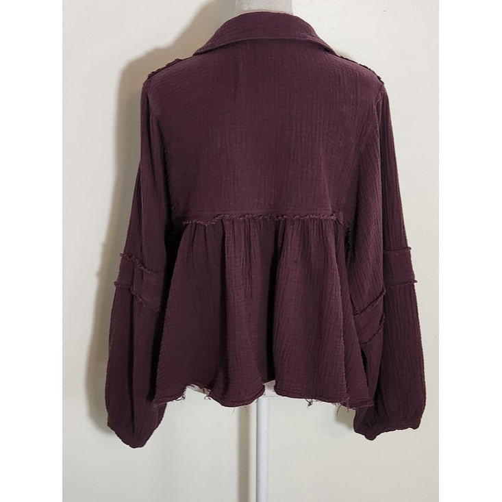 Bohme Eggplant Purple Cotton Gauze Babydoll Top Size XL