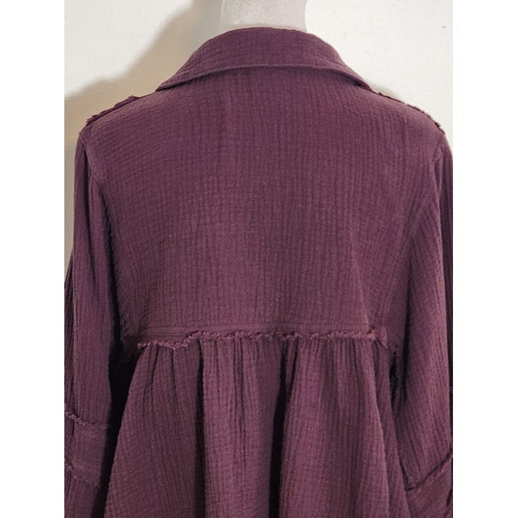 Bohme Eggplant Purple Cotton Gauze Babydoll Top Size XL