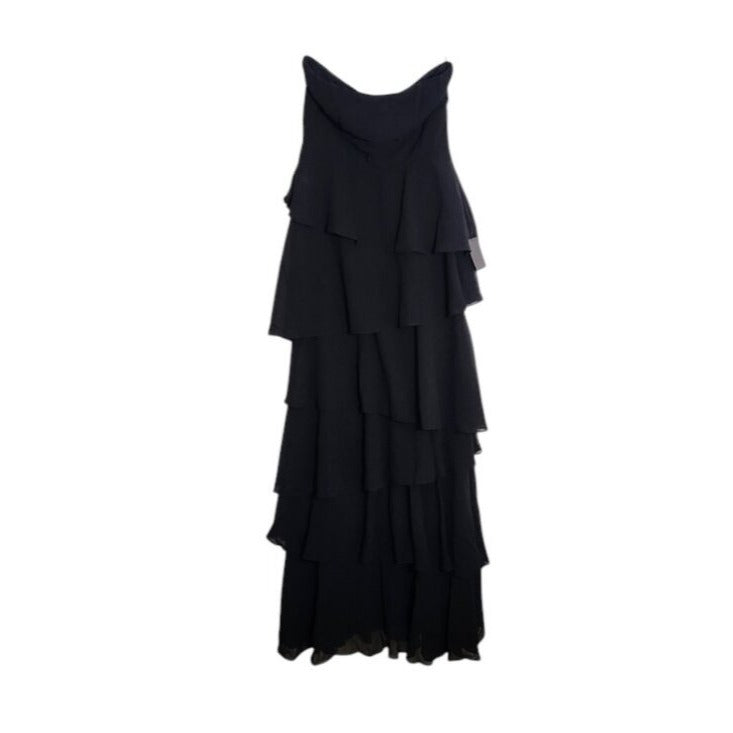 Lulus Black Tiered Ruffle Strapless Evening Dress Small NWT Wedding Guest Prom
