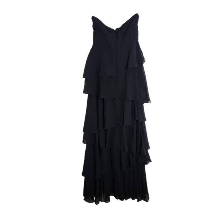 Lulus Black Tiered Ruffle Strapless Evening Dress Small NWT Wedding Guest Prom