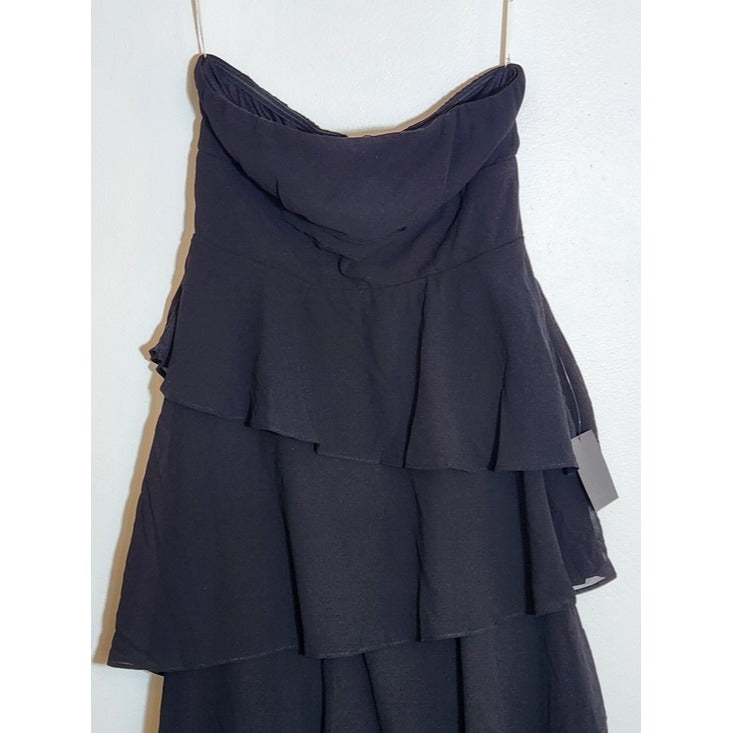 Lulus Black Tiered Ruffle Strapless Evening Dress Small NWT Wedding Guest Prom