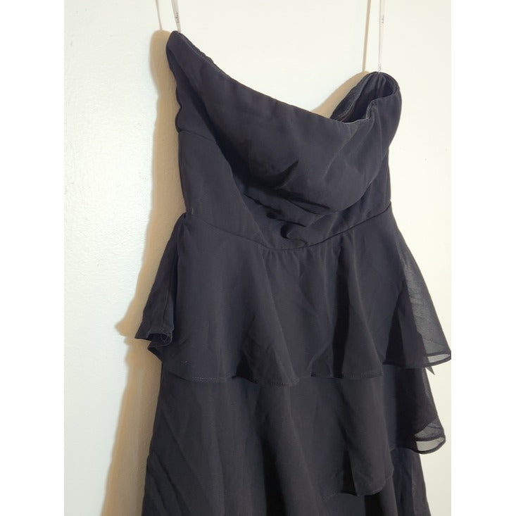 Lulus Black Tiered Ruffle Strapless Evening Dress Small NWT Wedding Guest Prom