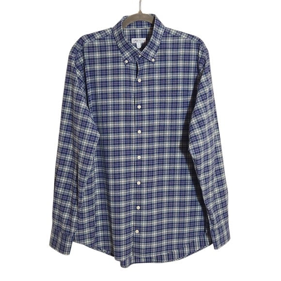 Peter Millar Navy Plaid Button Down Shirt Size XL